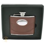 Flask Brown Leather With Engraving Plate 4OZ with Gift Box