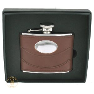 Flask Brown Leather With Engraving Plate 4OZ with Gift Box