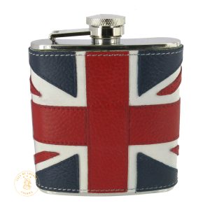 Flask Union Jack Flag Leather - with Gift Box